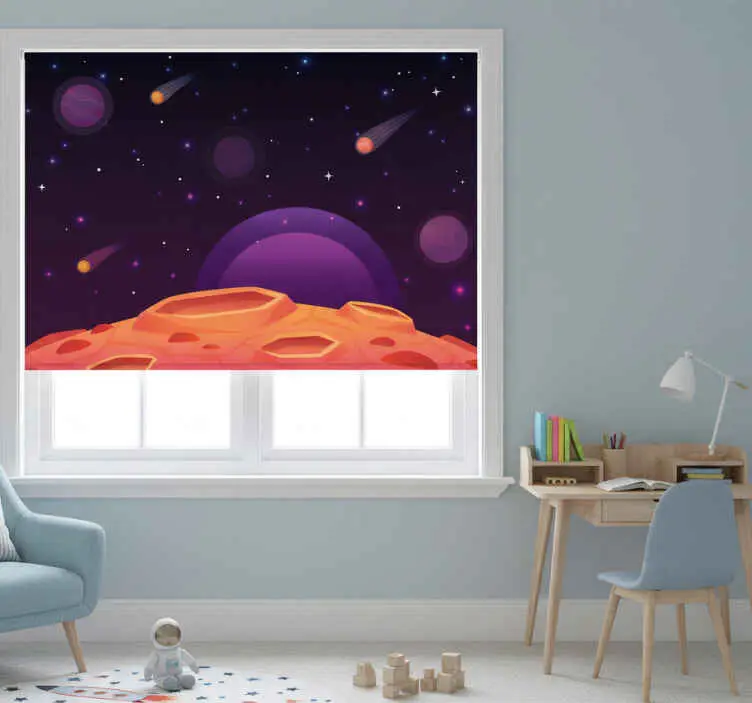 Rullgardin barn tecknad halva planet med planeter Beställ idag