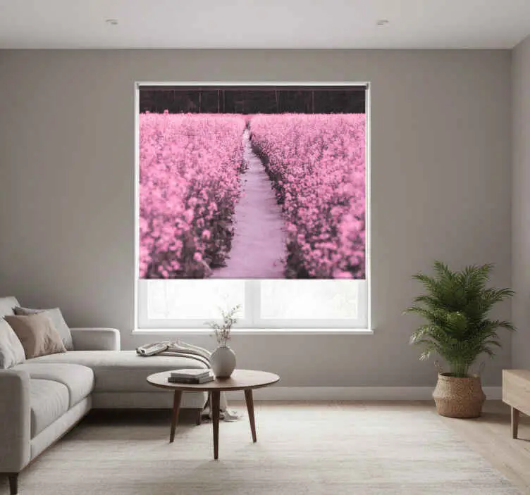 Rullgardin vardagsrum elegant äng av rosa blommor Billigare
