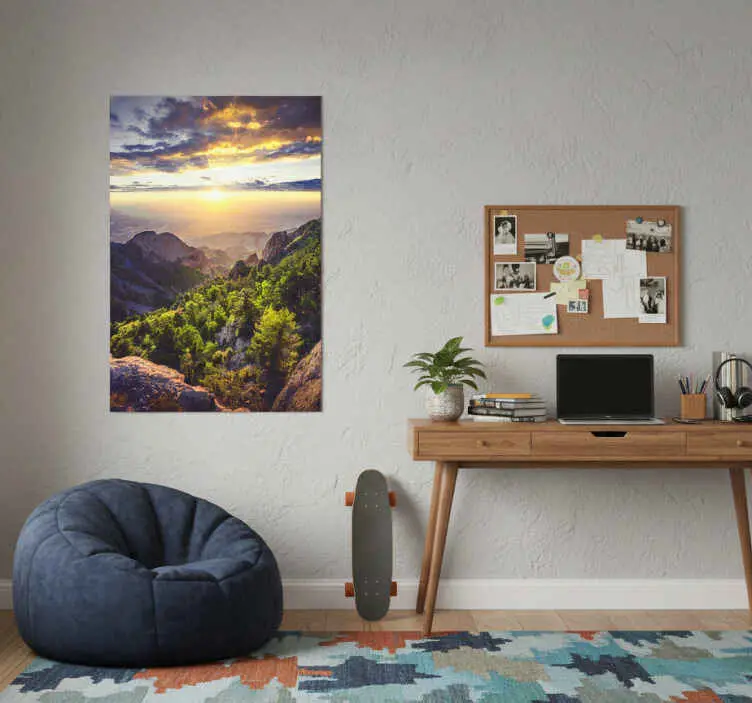 Poster vardagsrum soluppgång på berget Köp online