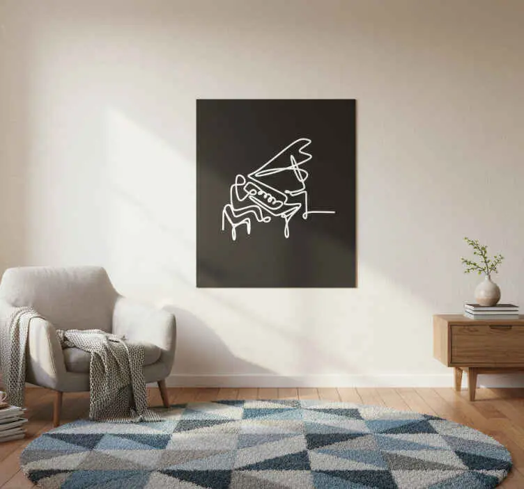Begränsat erbjudande Poster vardagsrum söt pianolinjeillustration