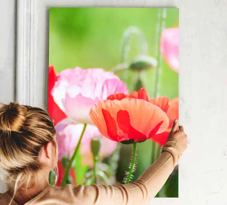 Rea Rosa och rött hav av vallmo blommigcanvas tavla