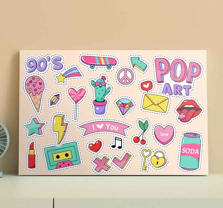 90-tals vintage lappar doodle tonåringcanvas tavla tryck Reapris