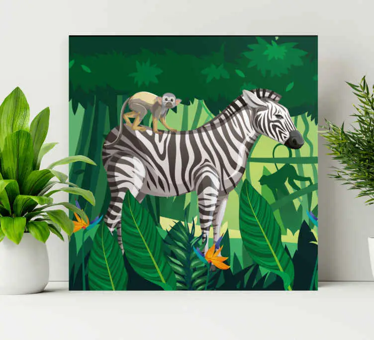 Fynd Kanvas djur zebra med apa