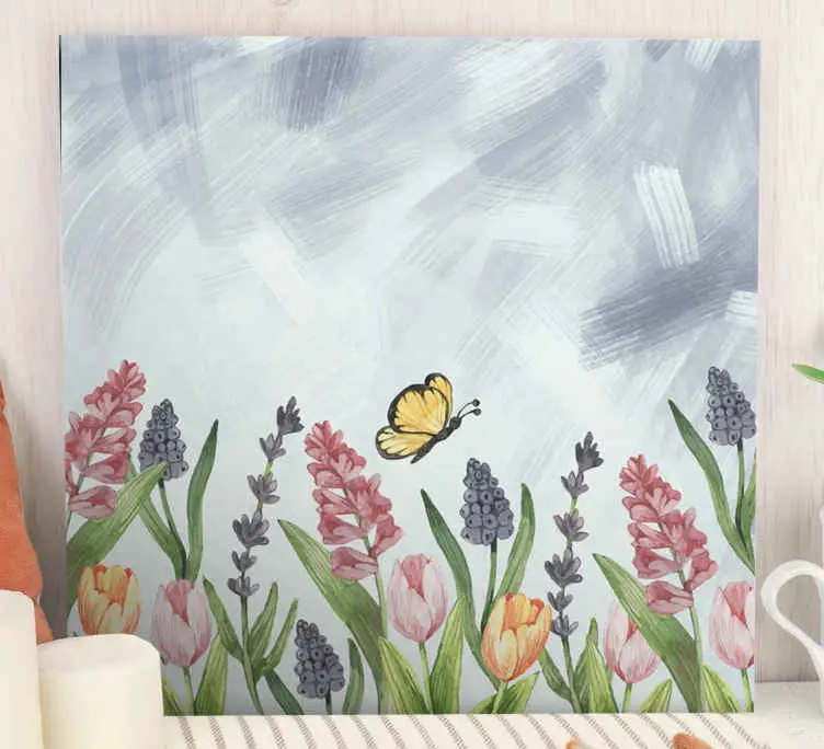Kanvas blommor och växter fjäril bland blommor Beställ nu