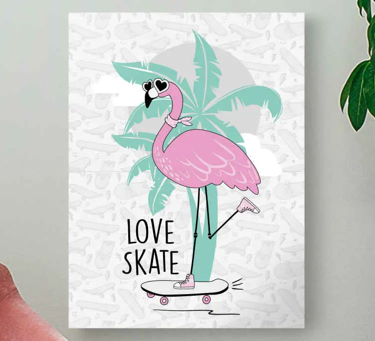 Nedsatt pris Kanvas djur flamingo skateboardande
