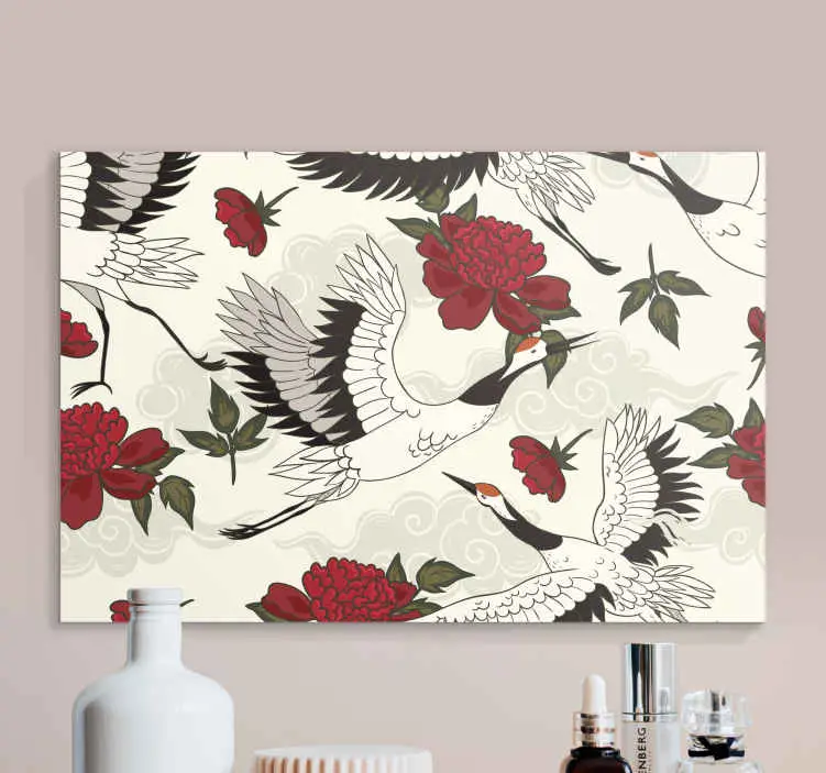 Lugnande jordtoner fågelmönster blommigcanvas tavla Endast denna vecka