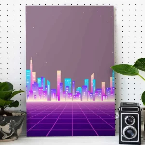 80-tal vaporwave futuristiska city vintage väggtryck Handla nu