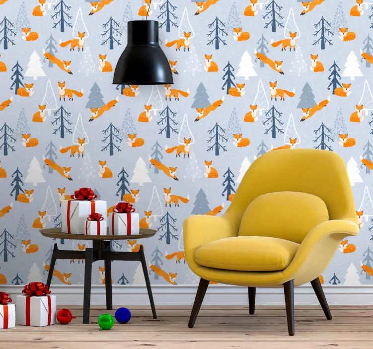 Endast idag Söt räv vinter skog mönster design xmas tapeter