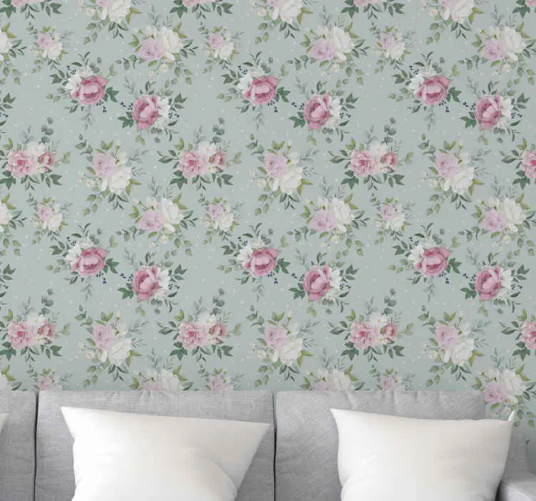 Blå och rosa blommig natur tapet Kundfavorit