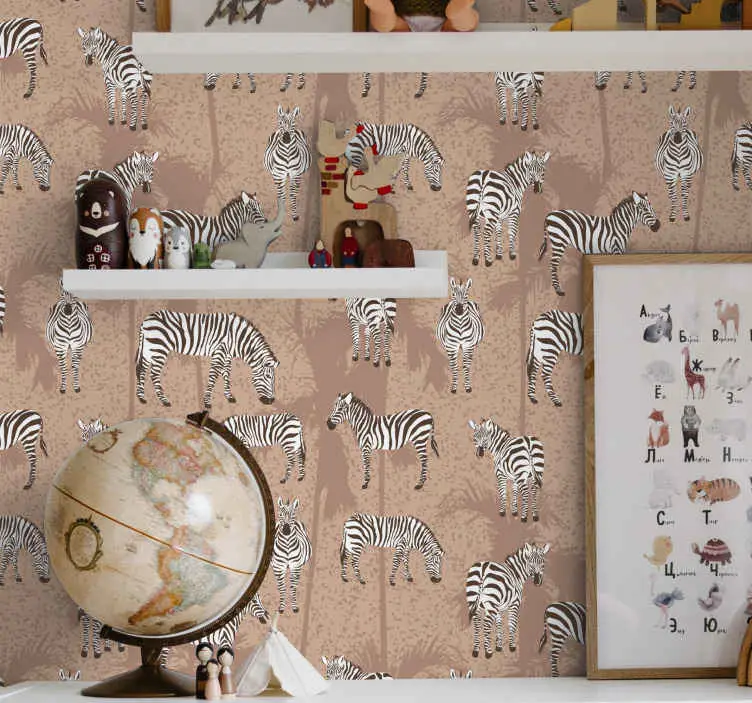 Zebra och palmer brun cool djur tapet Begränsad tid