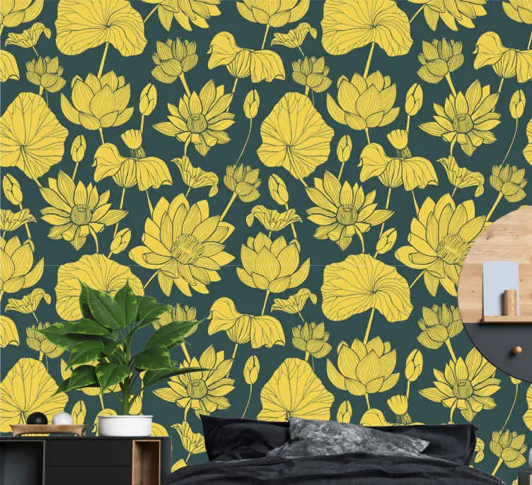 Gul blommande lotus natur tapet Begränsat erbjudande