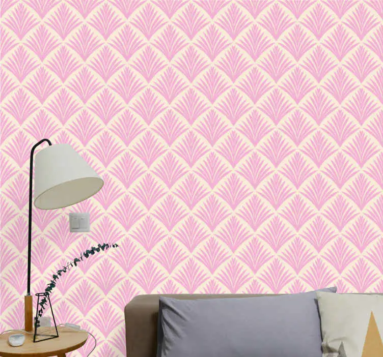Nyhet Pastell rosa palm retro mönster lounge tapeter