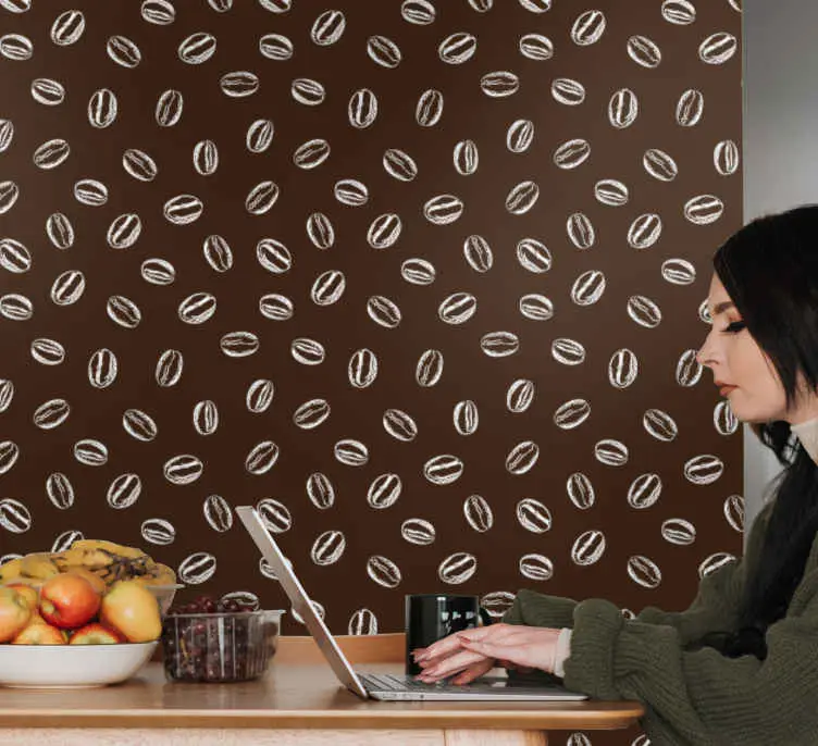 Kaffebönor mönster Tapet kontor Populärt val