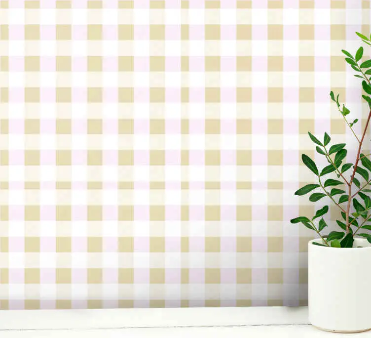 Nyhet Rosa och guld tartan sovrum tapet