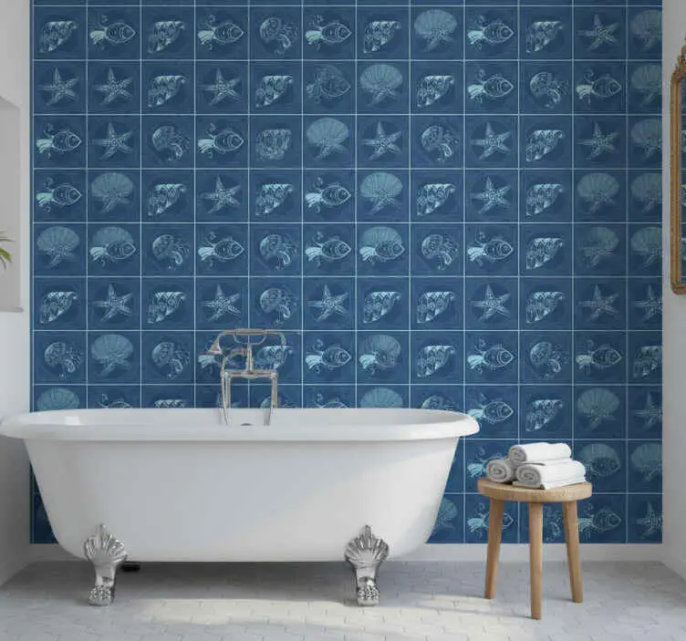 Extra rabatt Badrumstapet med marinlivsdesign