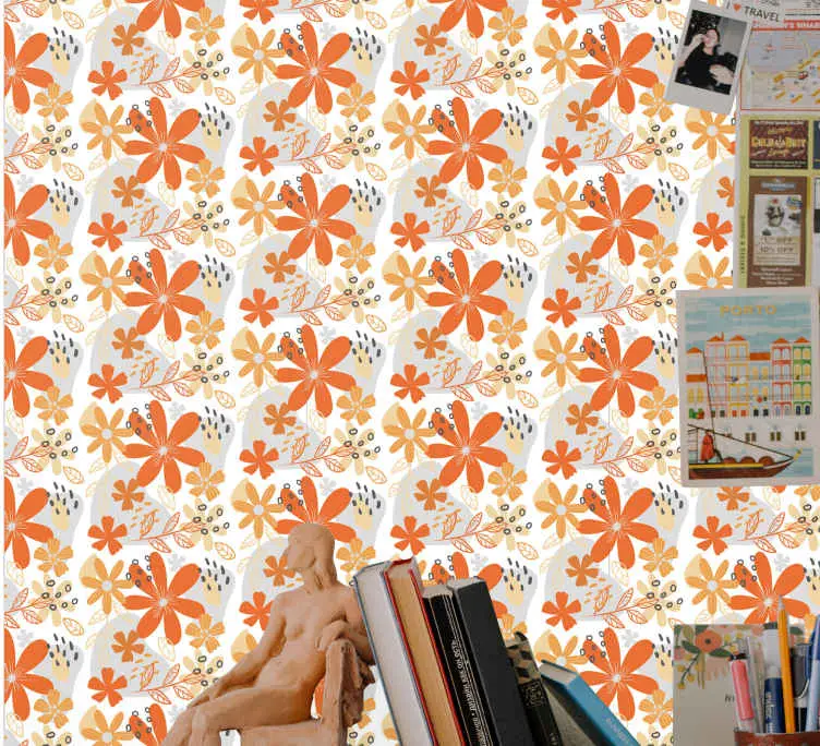 Kampanjpris Blommig orange textur blommig tapet