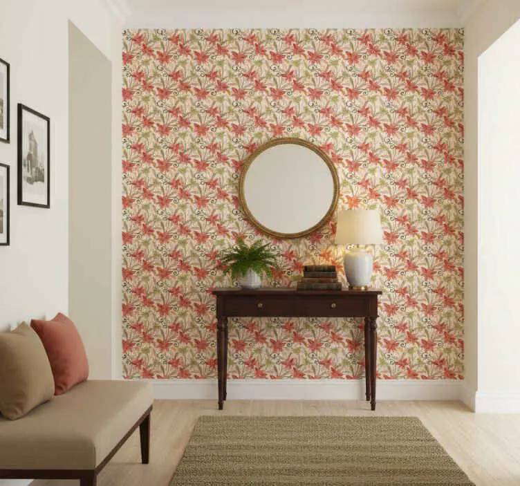 Tapet korridor livlig blommönster risnedsättning