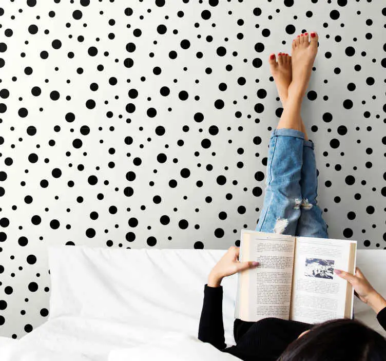 Tapet cirklar, prickar och polka dots svarta mönster Rabatt