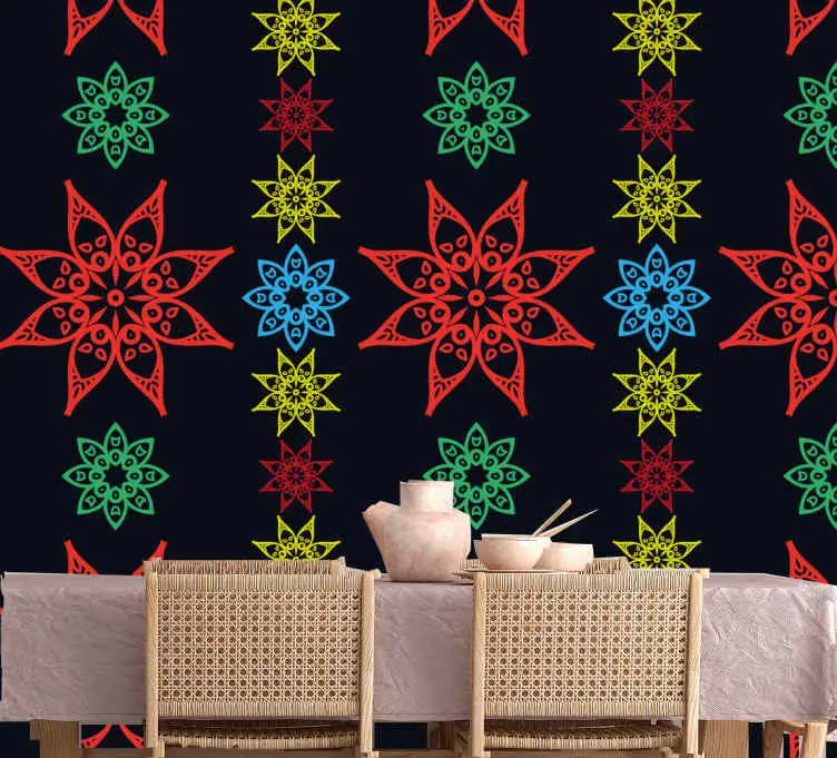 Mandala blommiga färger tapeter Beställ idag