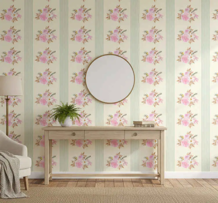 Tapet sovrum fransk provensalsk randig blommönster Trygg betalning