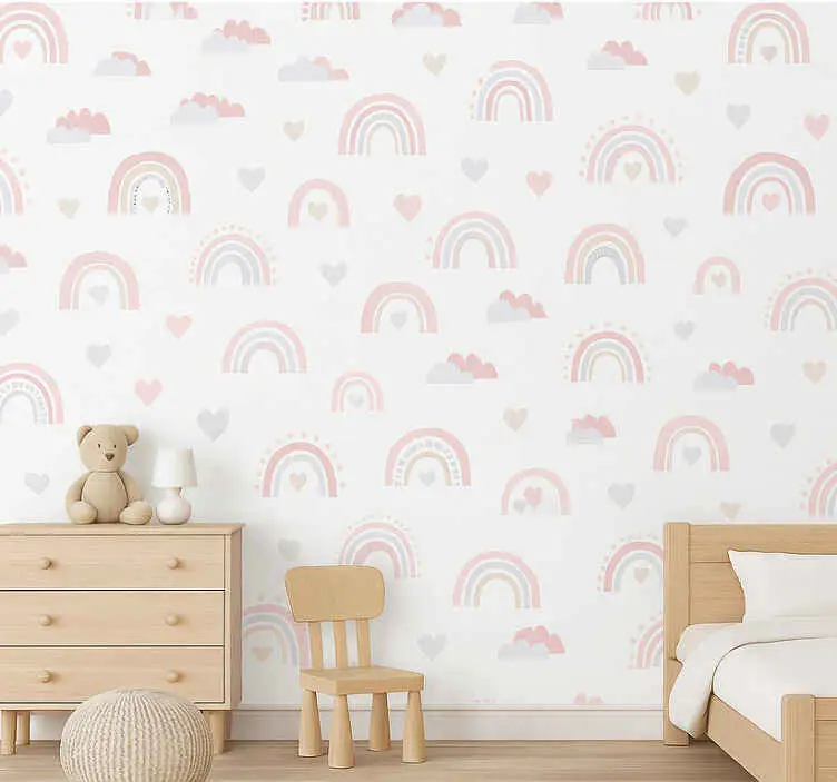 Barn tapet rosa regnbåge design Snabb leverans