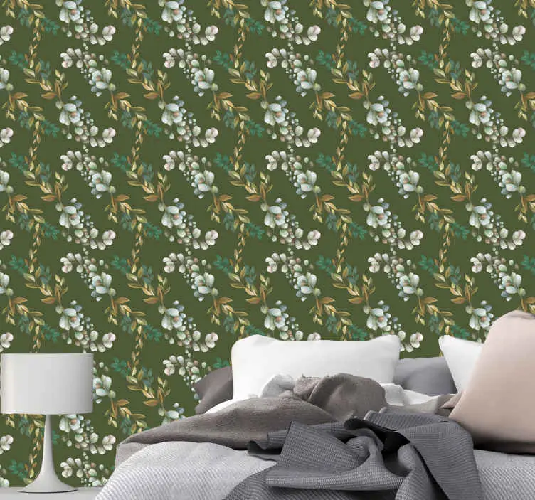 Grön blomma sammansättning Äktenskap tapet Lågt pris