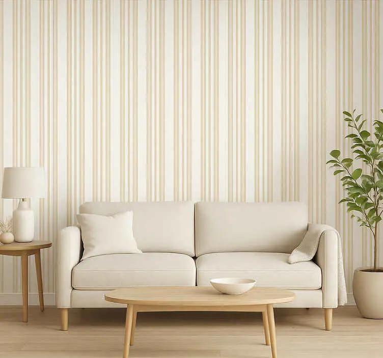 Fondtapet vardagsrum vega beige randig mönster Reapris
