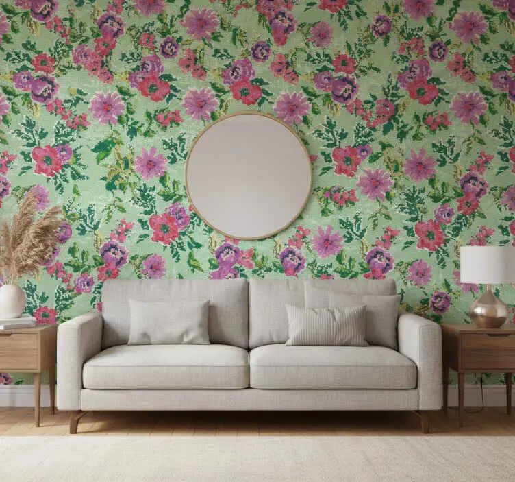 Tapet blommor mosaikblommönster Beställ nu