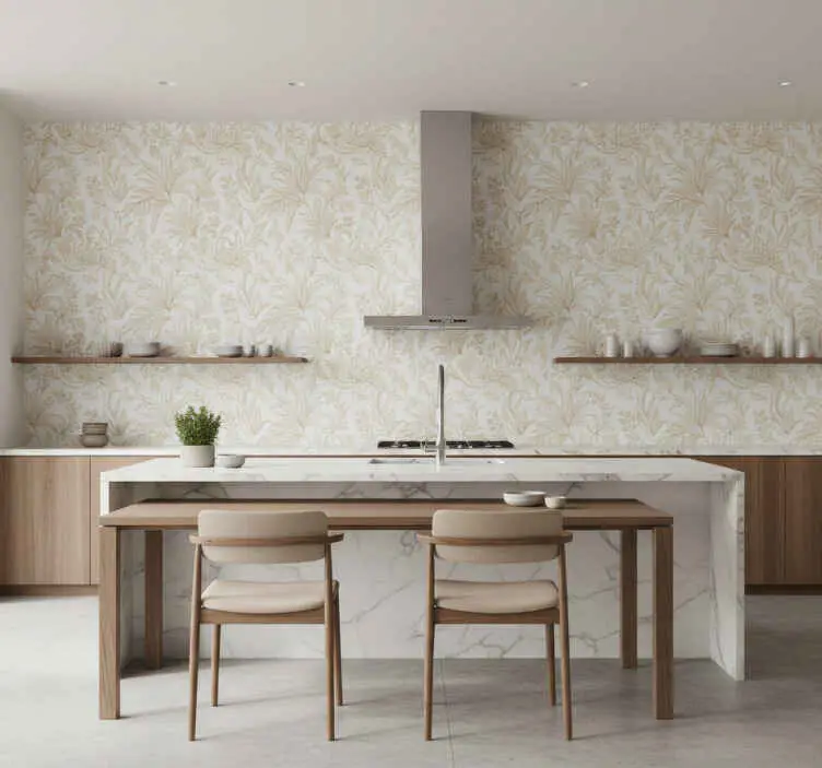 Tapet blad blommig beige djungelmönster Billigare