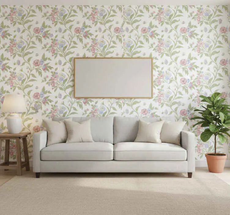 Tapet blommor ljust lantligt hus Fynd