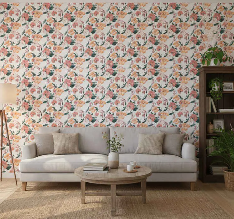 Fynd Tapet blommig blomtryck 'ziedi' vit