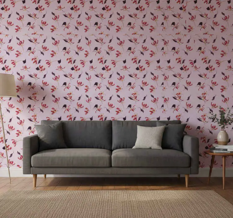 Nyhet Tapet blommig handritad röd lilja design