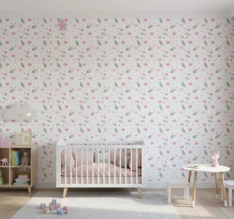 Barn tapet rosa minimalistiska små blommor Beställ nu