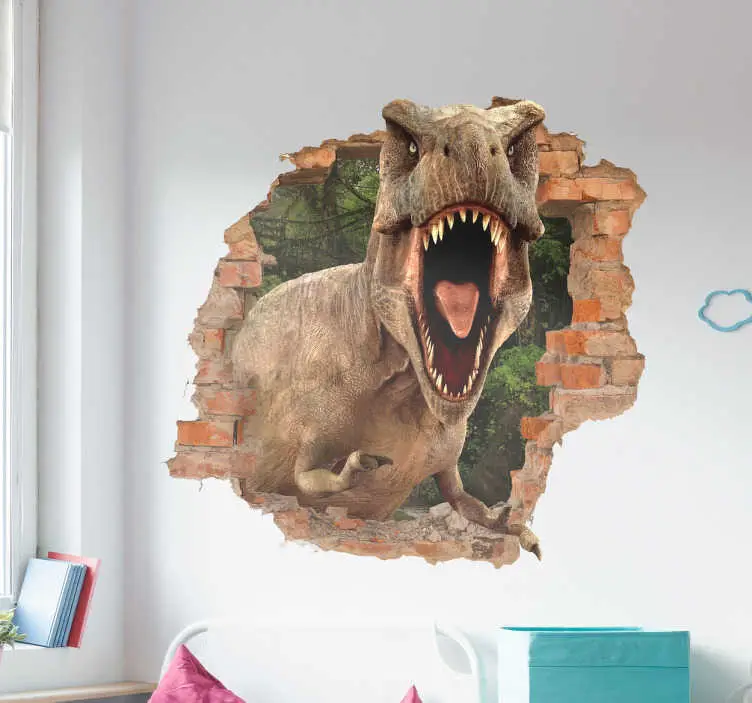 Erbjudande Dinosaurie trompe l'oeil väggdekor