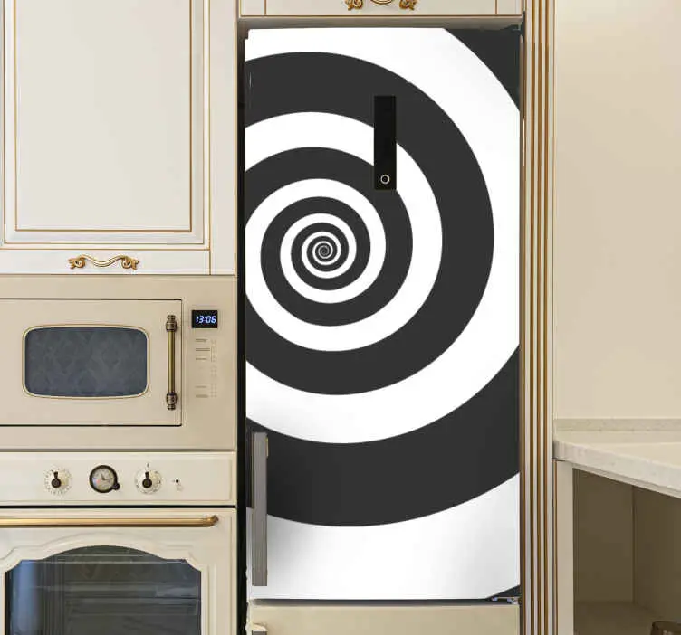 Svart och vit hypnotisk retro spiral kylskåp dekal Rabatter