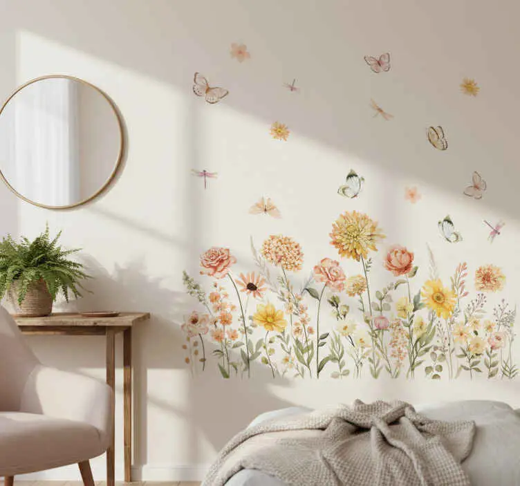 Wallsticker vildblomsäng med fjärilar Lågt pris