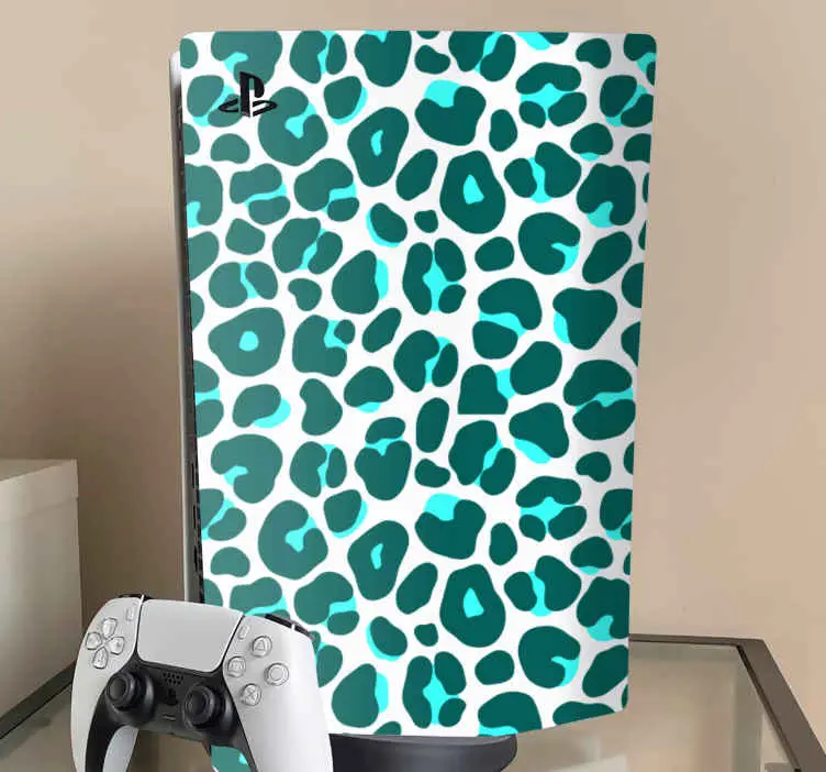 Blå och svart neon leopard hud mönster playstation 5 dekal Populär