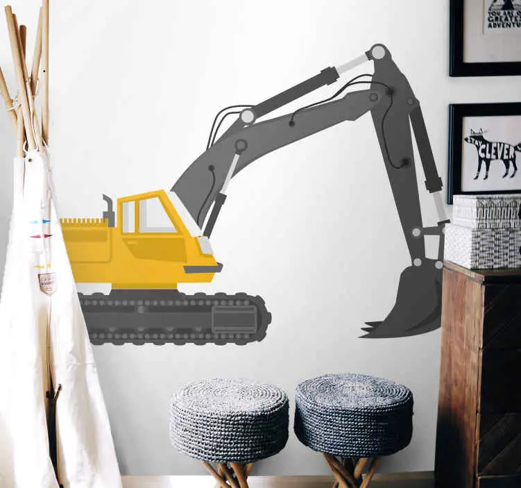 Gul grävmaskin ritning illustration väggkonst Begränsad tid