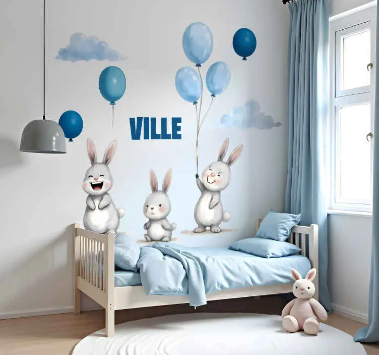 Säker betalning Blå ballonger med kaniner wallsticker