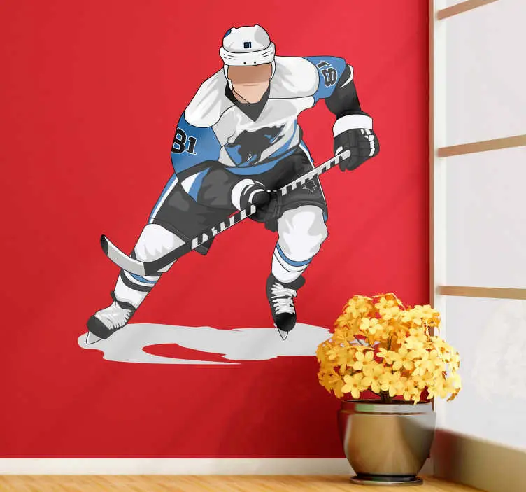 Hockeyspelare blå väggdekor Snabb frakt