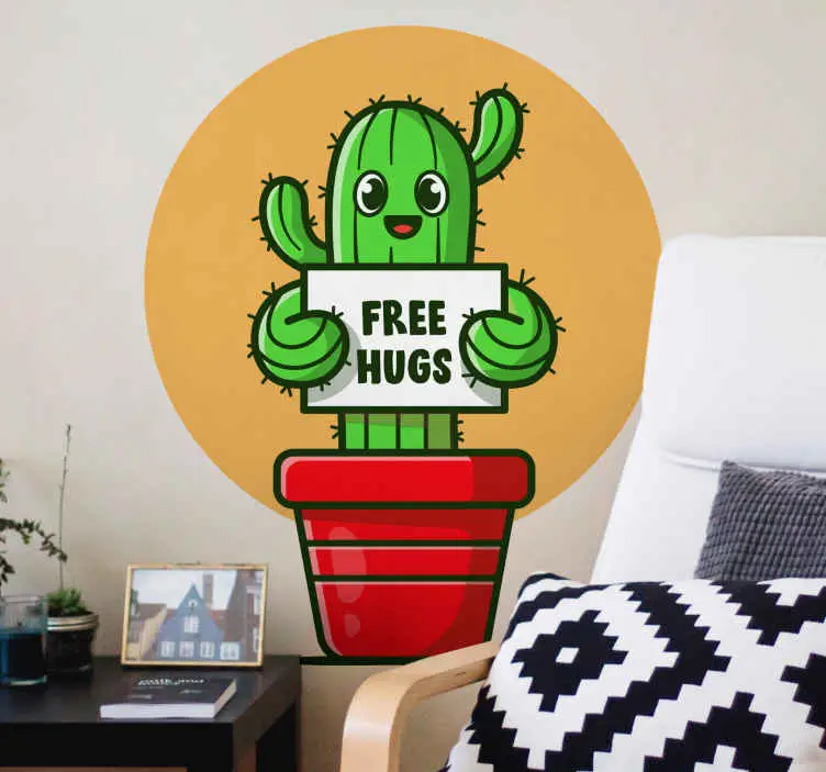 Söt kaktus med gratis kramar blommor vägg inredning Beställ idag