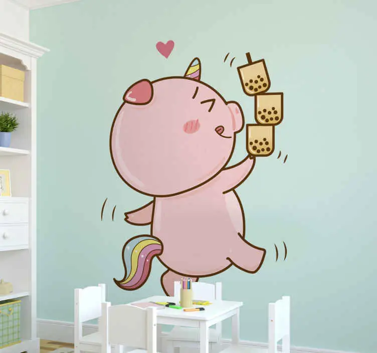 Tecknad gris unicorn saga väggdekal Rabatter