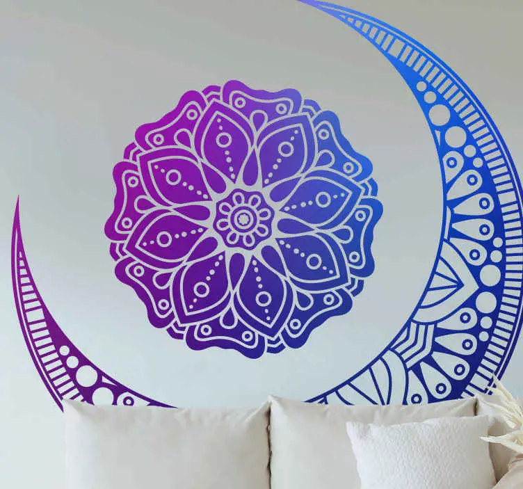 risnedsättning Blå och lila mandala med måne blommiga väggdekaler