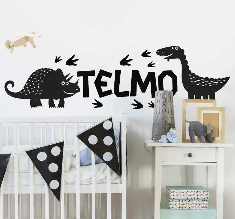 Glad dinossaur med väggdekal för namn Beställ nu