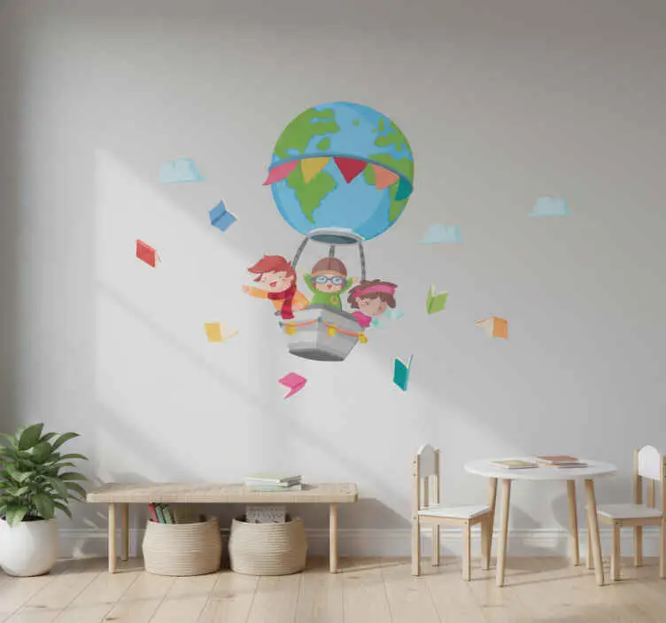Rabatter Wallsticker flygande ballong med barn