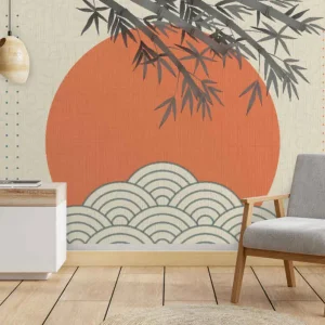 "japandi stil" lämnar former vintage fototapeta Beställ nu