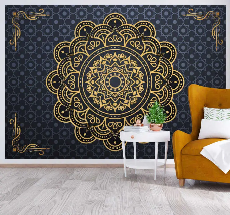 Snabb leverans Gyllene mandala zen fototapet