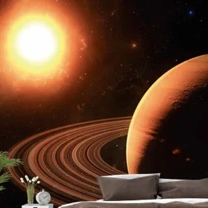 3d yttre rymden och saturn 3d fototapeta tapet Nedsatt pris