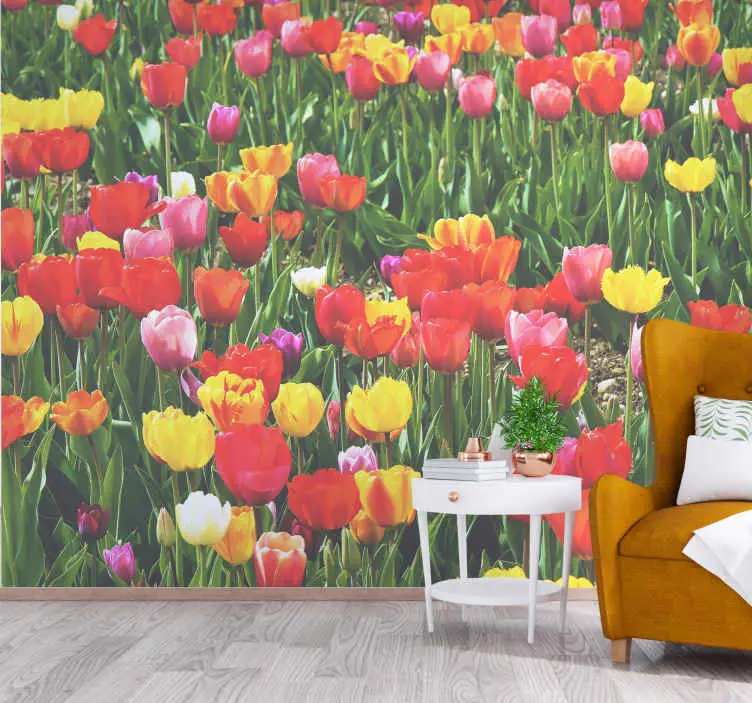 Fototapeter blommor tulpanfältets blomster Endast idag