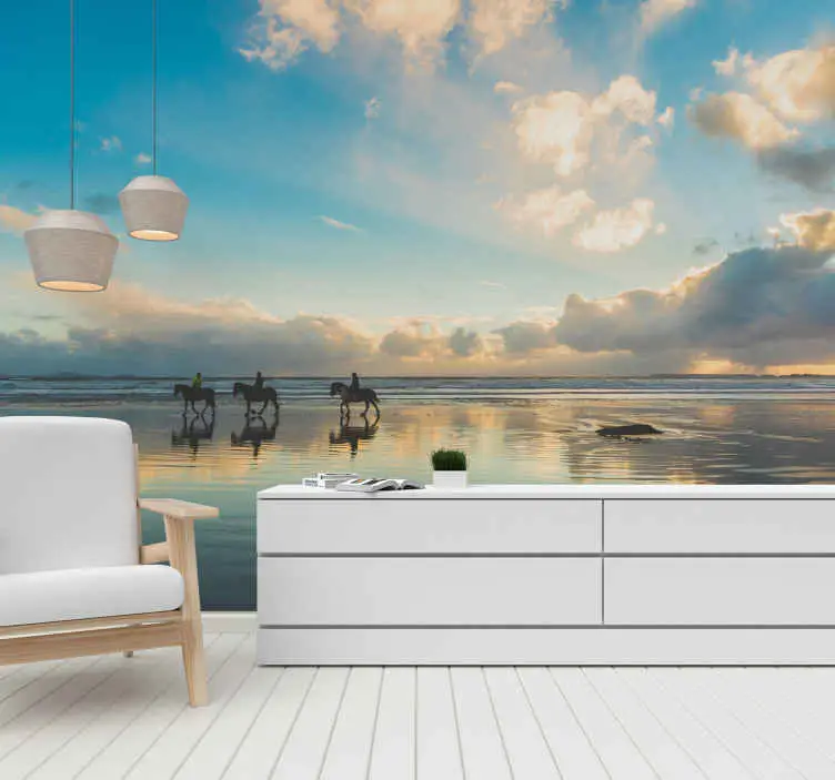 Utförsäljning Fototapeter landskap hästryttare vid havet